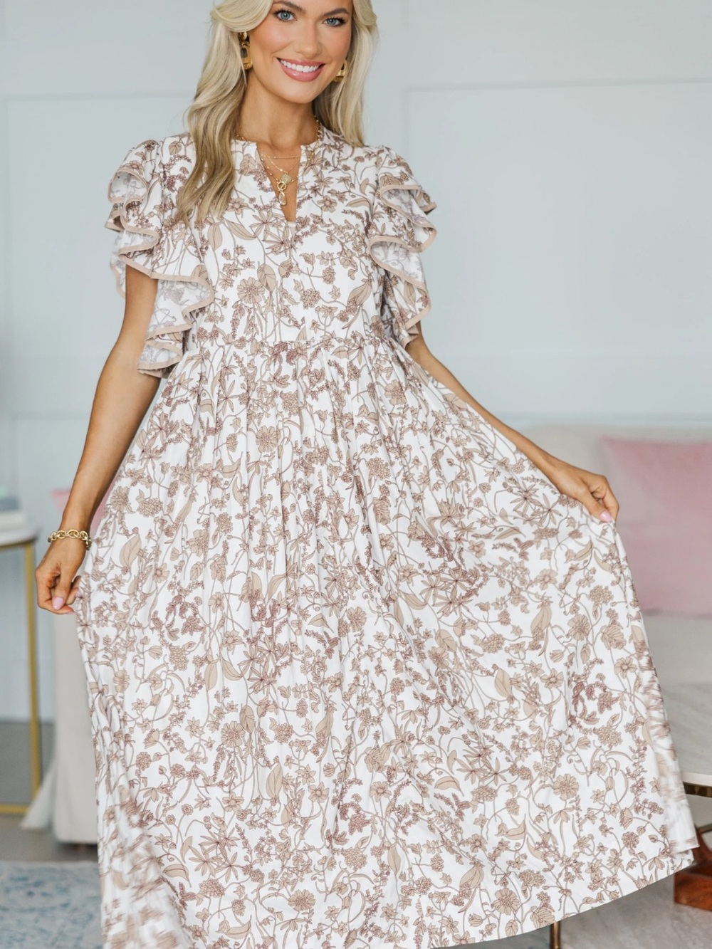NURSING COLLECTION: Closer Than Ever
Taupe Brown Toile Midi Dress